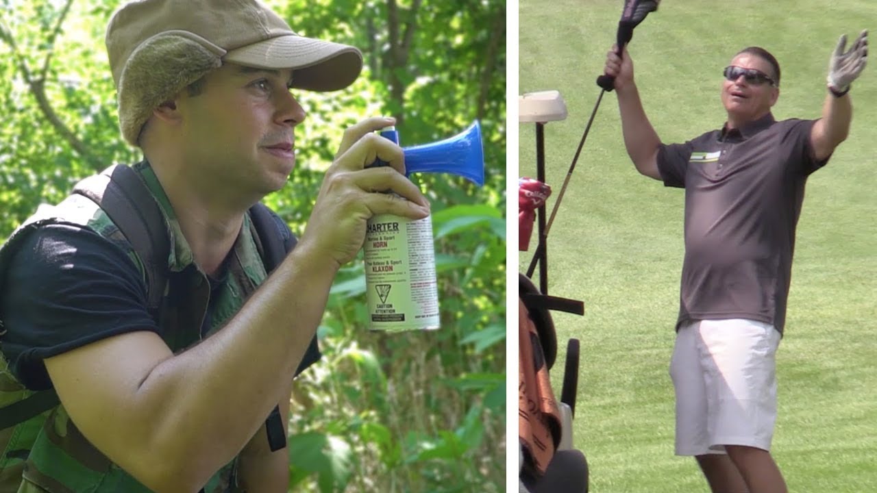 AIRHORN GOLF PRANK! (GOLFERS COME AFTER US)