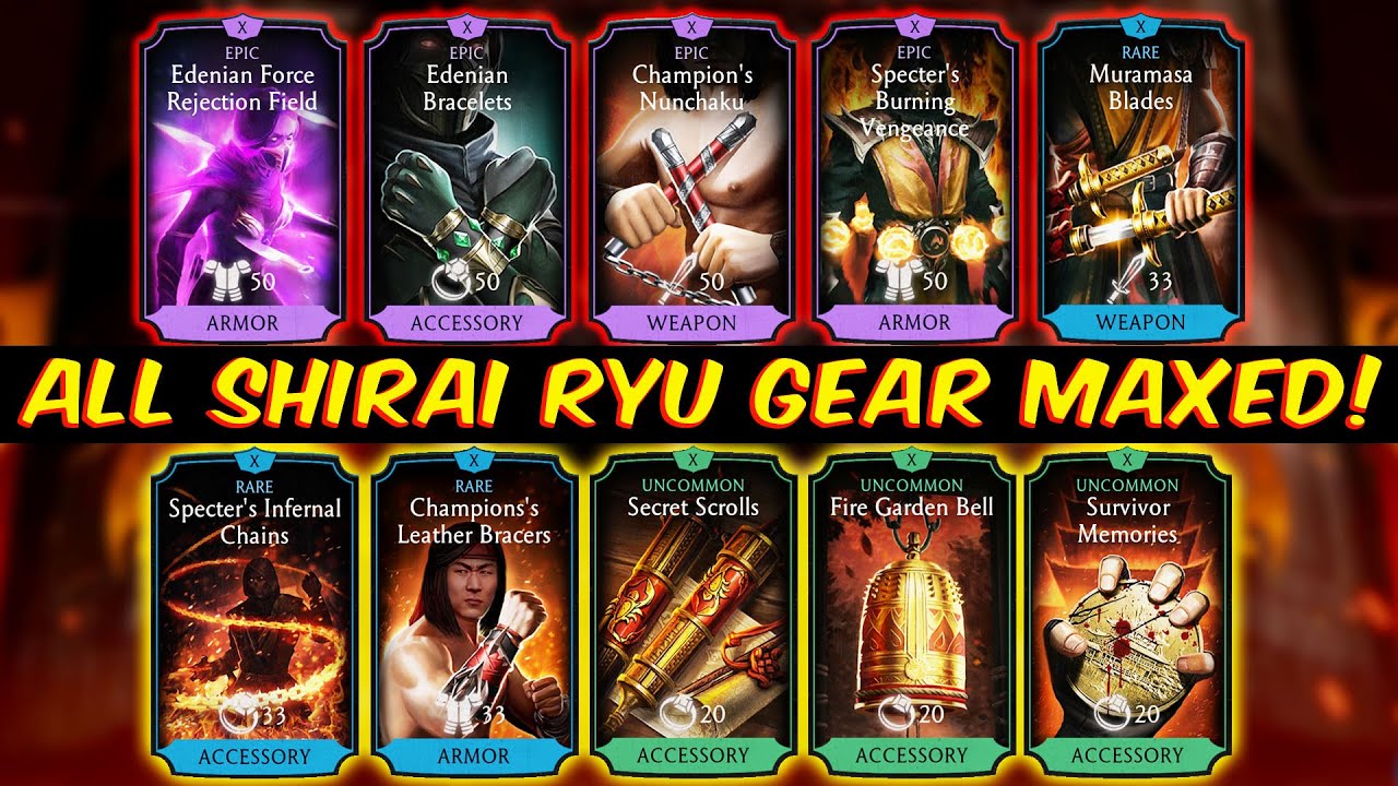 MK Mobile. All Shirai Ryu Equipment Review (Fully Maxed). This Gear is BROKEN!