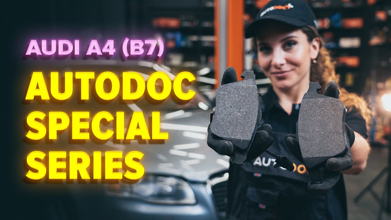 How to change front brake pads / brake pad set on AUDI A4 B7 Saloon [TUTORIAL AUTODOC]