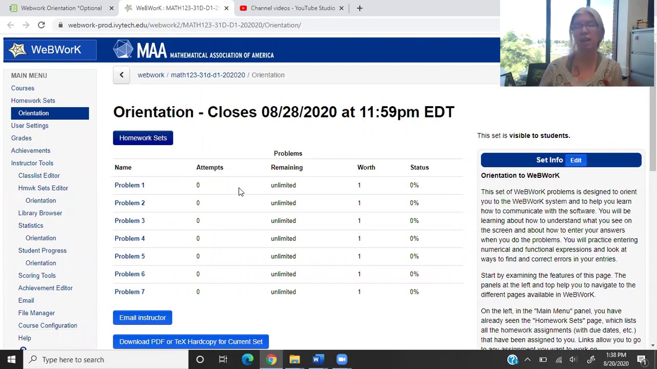 Math 123 Quantitative Reasoning Course Tour – long virtual classes