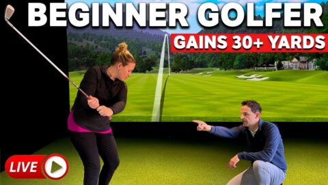 BEGINNER GOLFER improves strike and gains 30+ yards in LIVE GOLF LESSON